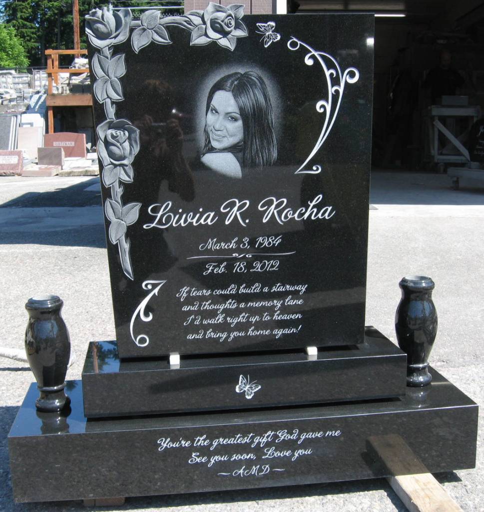 Upright Grave Marker With Diamond Etched Portrait Pacific Coast Memorials